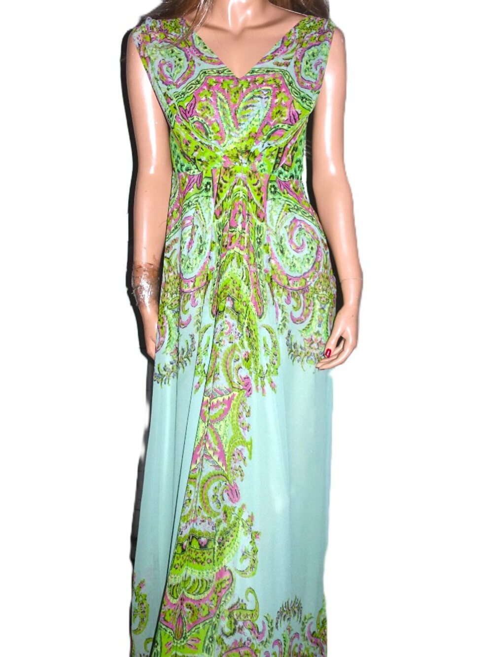 Yoana Baraschi Green Pink Paisley Maxi Dress 2